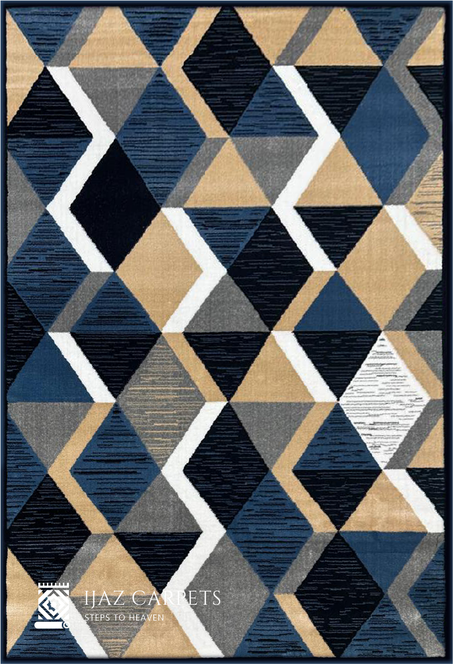Contemporary Jute Geometrical Rug | Size: 5ft width x 7.5ft length (150cm x 225cm) | Article #M58BLU-10