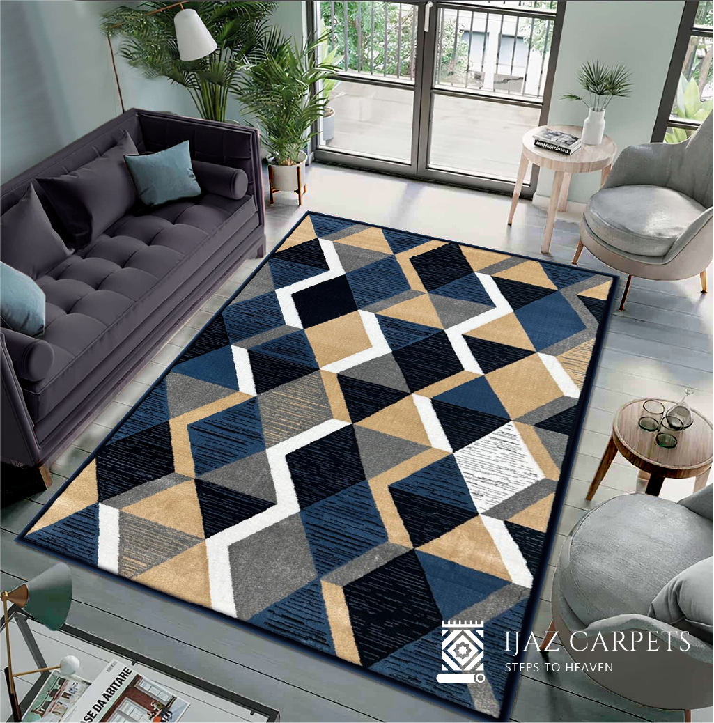 Contemporary Jute Geometrical Rug | Size: 5ft width x 7.5ft length (150cm x 225cm) | Article #M58BLU-10
