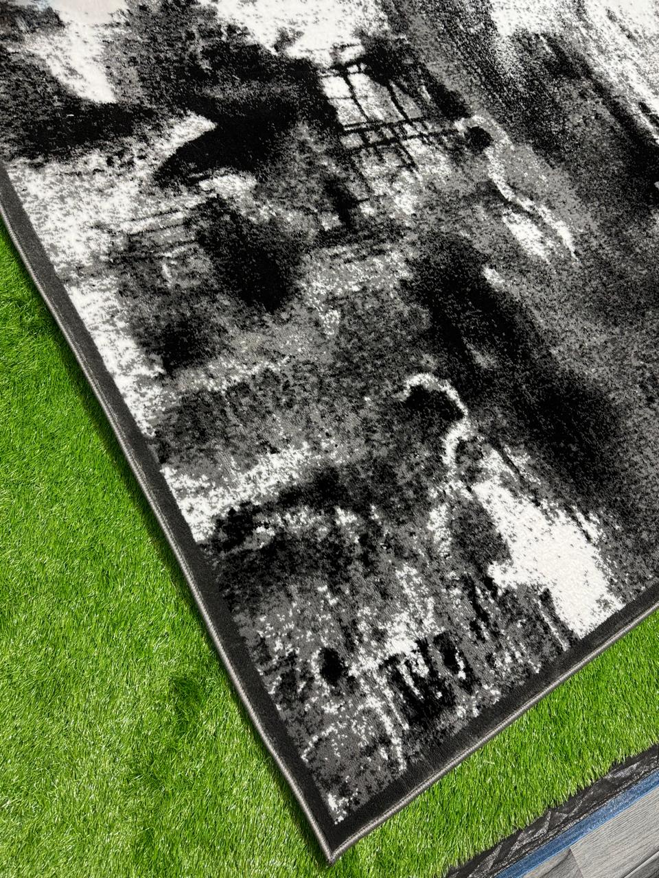 Abstract Jute Splatter Paint Rug | Size: 5ft width x 7.5ft length (150cm x 225cm) | Article #M58BLK-7