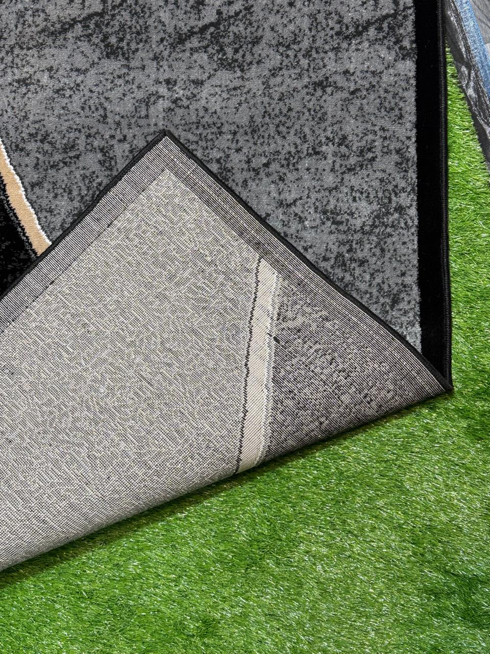 Contemporary Jute Geometrical Rug | Size: 5ft width x 7.5ft length (150cm x 225cm) | Article #M58BLK-8