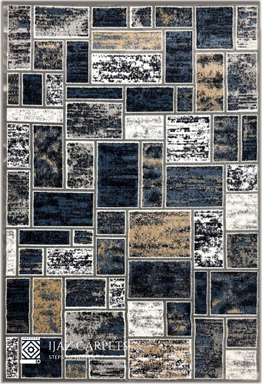 Abstract Box Pattern Rug | Size: 5ft width x 7.5ft length (150cm x 225cm) | Article #M58GRY-12