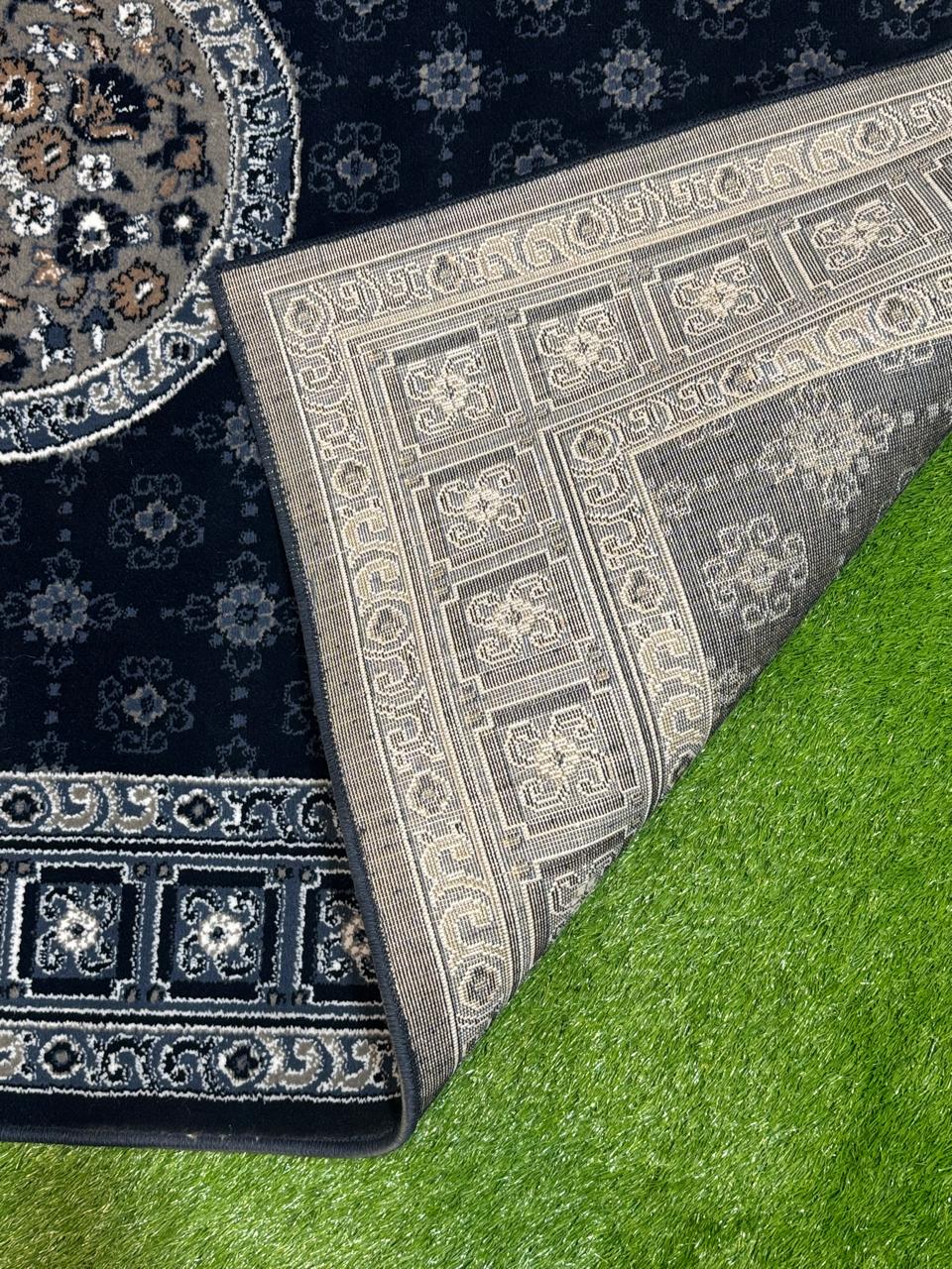 Vintage Jute Floral Medallion Rug | Size: 5ft width x 7.5ft length (150cm x 225cm) | Article #P58BLU-9