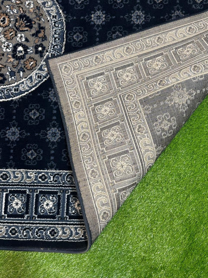 Vintage Jute Floral Medallion Rug | Size: 5ft width x 7.5ft length (150cm x 225cm) | Article #P58BLU-9