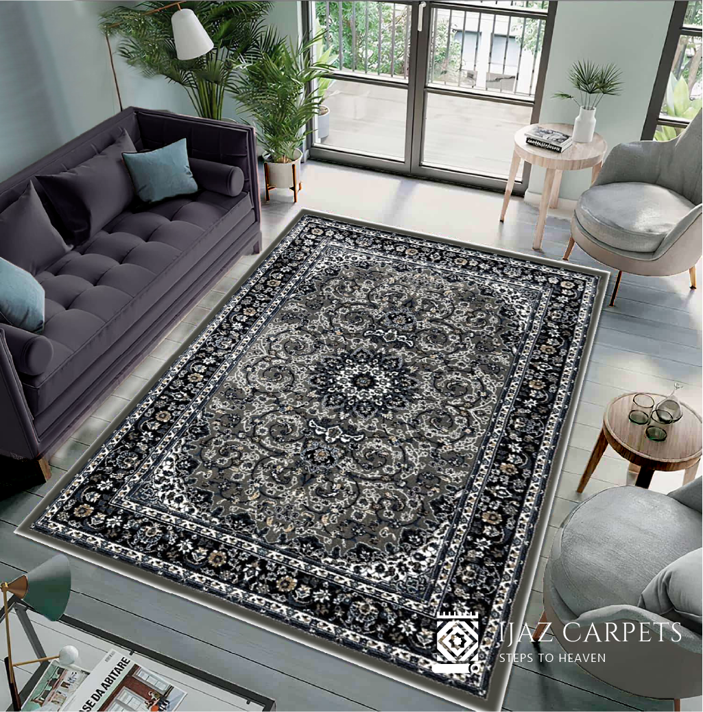 Heritage-Inspired Polypropylene Rug | Size: 5ft width x 7.5ft length (150cm x 225cm) | Article #P58GRY-7