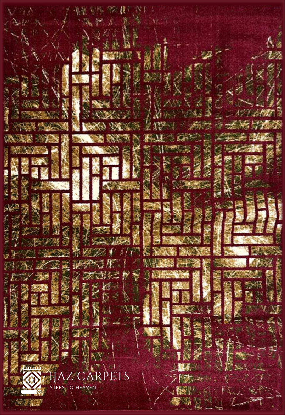 Abstract Box Pattern Rug | Size: 6.6ft width x 9.6ft length (200cm x 290cm) | Article #M710RED-3