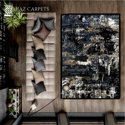 Modern Black Abstract Art Rug | Size: 4ft width x 5.5ft length (120cm x 170cm) | Article #M46BLK-2