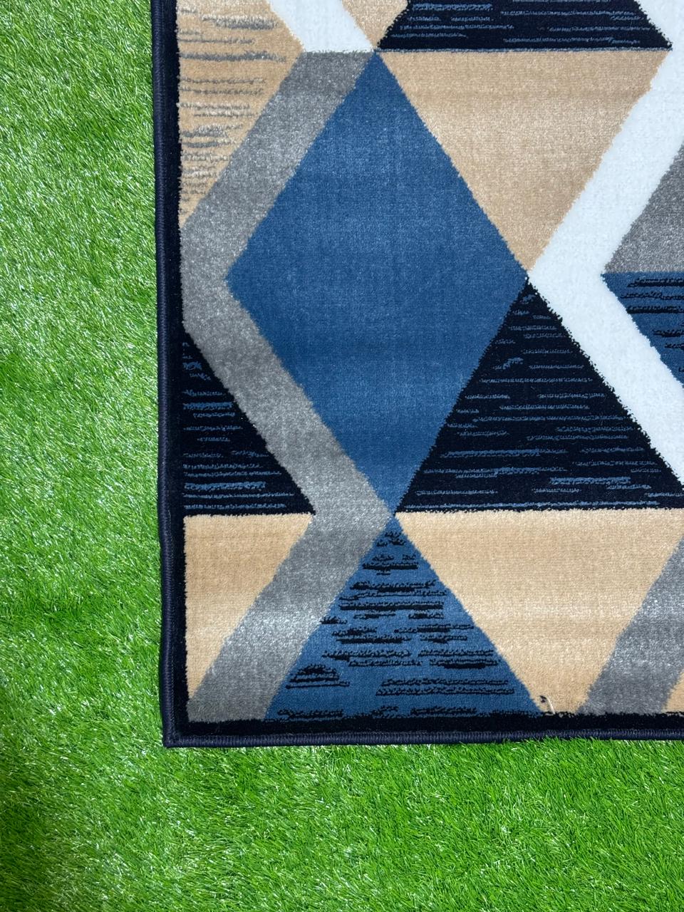 Contemporary Jute Geometrical Rug | Size: 5ft width x 7.5ft length (150cm x 225cm) | Article #M58BLU-10