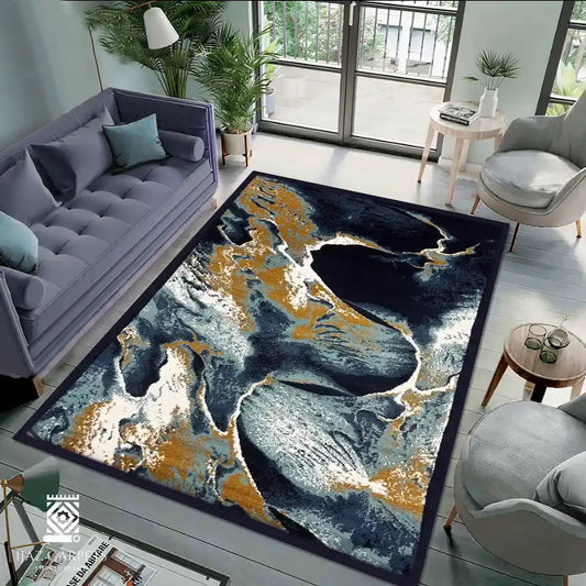 Modern Polypropelene Rug | Size: 5ft width x 7.5ft length (150cm x 225cm) | Article #M58BLU-25