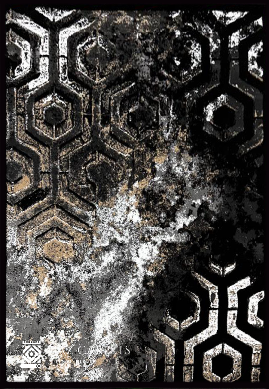 Contemporary Jute Geometrical Rug | Size: 5ft width x 7.5ft length (150cm x 225cm) | Article #M58BLK-3