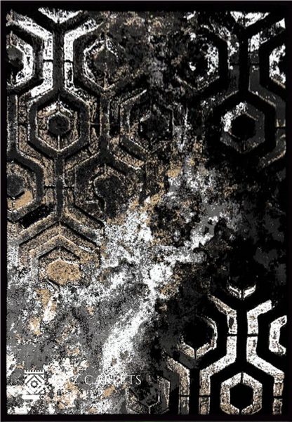 Contemporary Jute Geometrical Rug | Size: 5ft width x 7.5ft length (150cm x 225cm) | Article #M58BLK-3