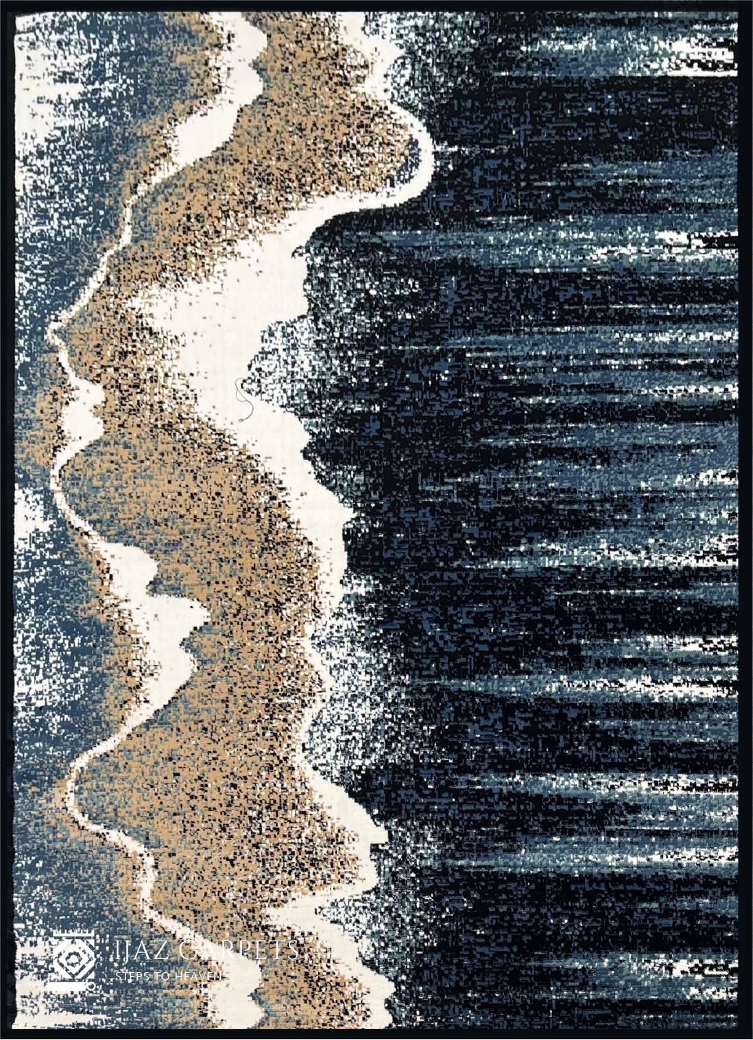 Abstract Wave Print Rug | Size: 6.6ft width x 9.6ft length (200cm x 290cm) | Article #M710BLU-3