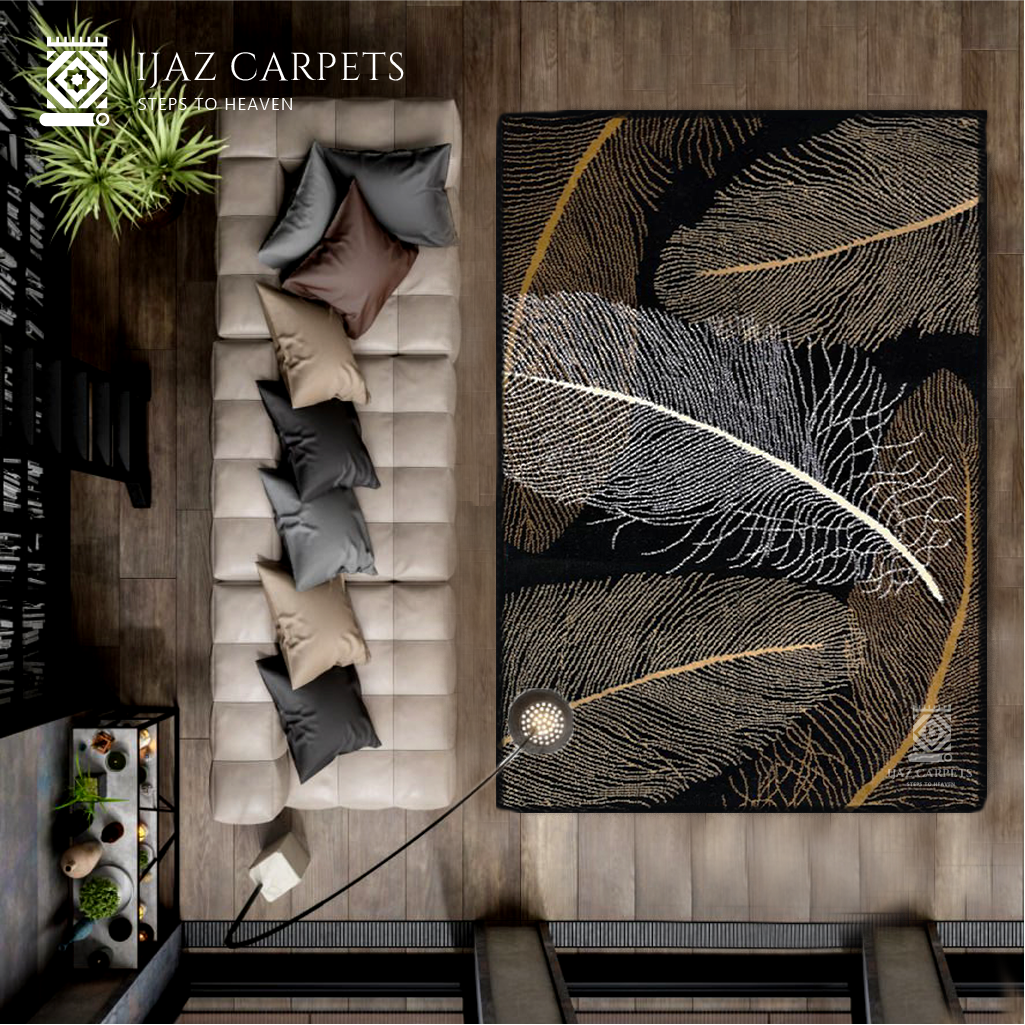 Feather Glow Rug | Size: 3ft width x 5ft length (100cm x 150cm) | Article #M35BLK-1