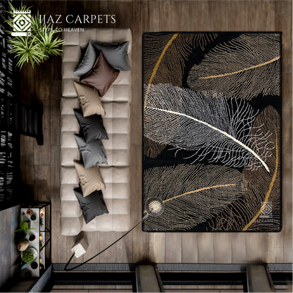 Feather Glow Rug | Size: 3ft width x 5ft length (100cm x 150cm) | Article #M35BLK-1