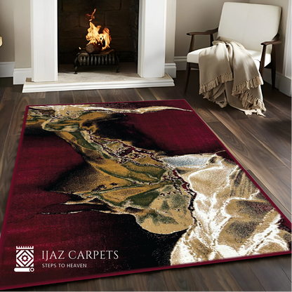 Nebula Print Jute Mat | Size: 6.6ft width x 9.6ft length (200cm x 290cm) | Article #M710RED-4