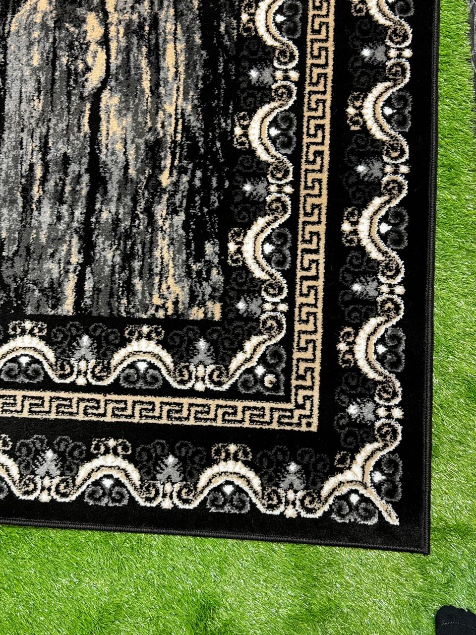 GeoFusion Jute Rug | Size: 5ft width x 7.5ft length (150cm x 225cm) | Article #P58BLK-6