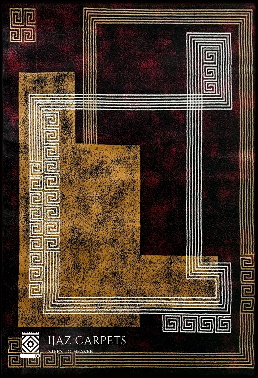 Contemporary Jute Geometrical Rug | Size: 5ft width x 7.5ft length (150cm x 225cm) | Article #M58RED-13