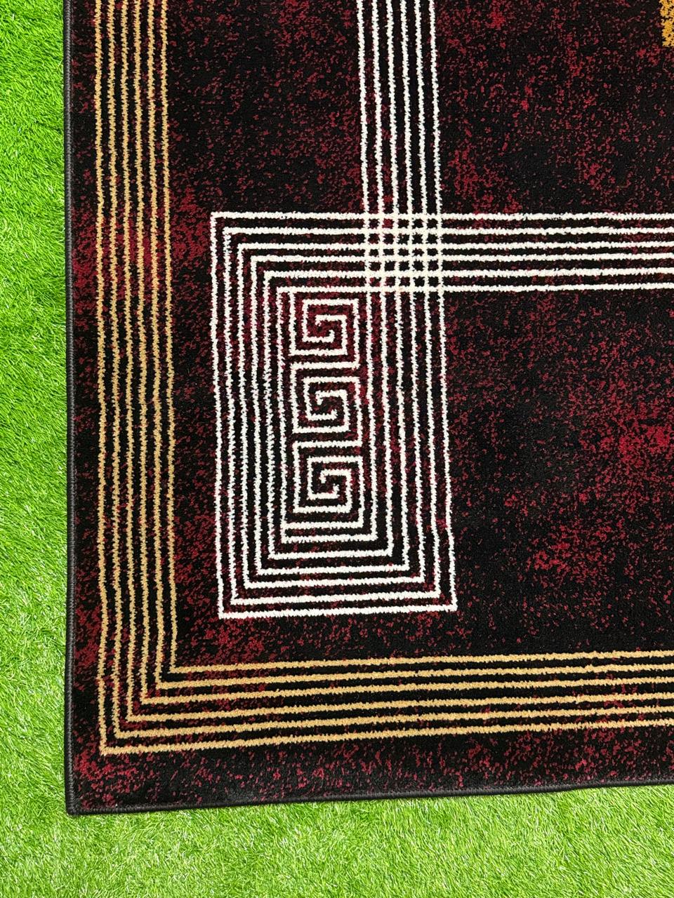 Contemporary Jute Geometrical Rug | Size: 5ft width x 7.5ft length (150cm x 225cm) | Article #M58RED-13