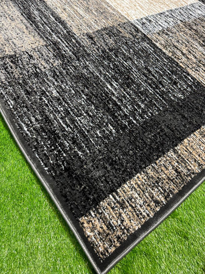 Abstract Box Pattern Rug | Size: 5ft width x 7.5ft length (150cm x 225cm) | Article #M58BLK-2