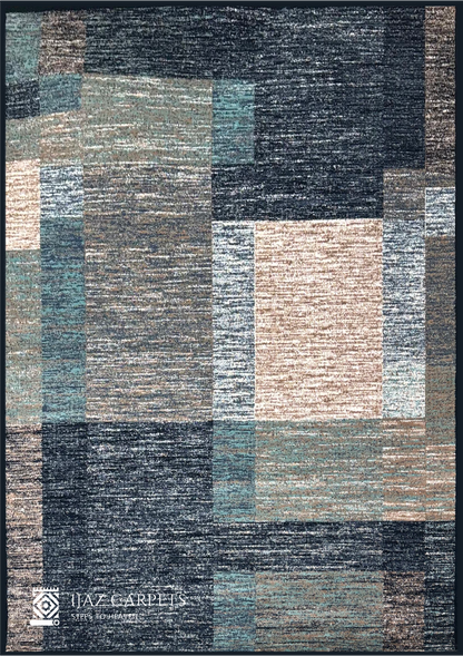 Abstract Box Pattern Rug | Size: 6.6ft width x 9.6ft length (200cm x 290cm) | Article #M710BLU-2