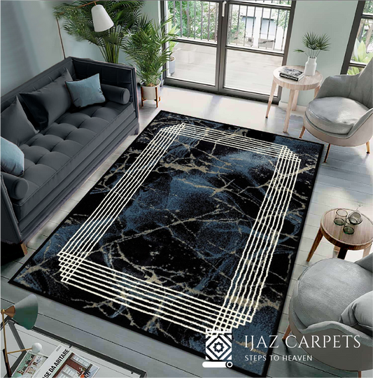 Abstract Crisscross Lined Rug | Size: 4ft width x 5.5ft length (120cm x 170cm) | Article #M46BLU-1