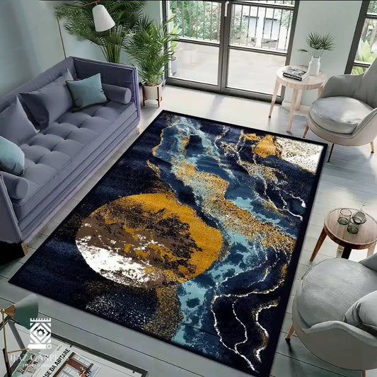 Modern Polypropelene Rug | Size: 5ft width x 7.5ft length (150cm x 225cm) | Article #M58BLU-16