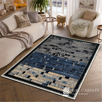 Linear Maze Jute Rug | Size: 5ft width x 7.5ft length (150cm x 225cm) | Article #M58BLU-6