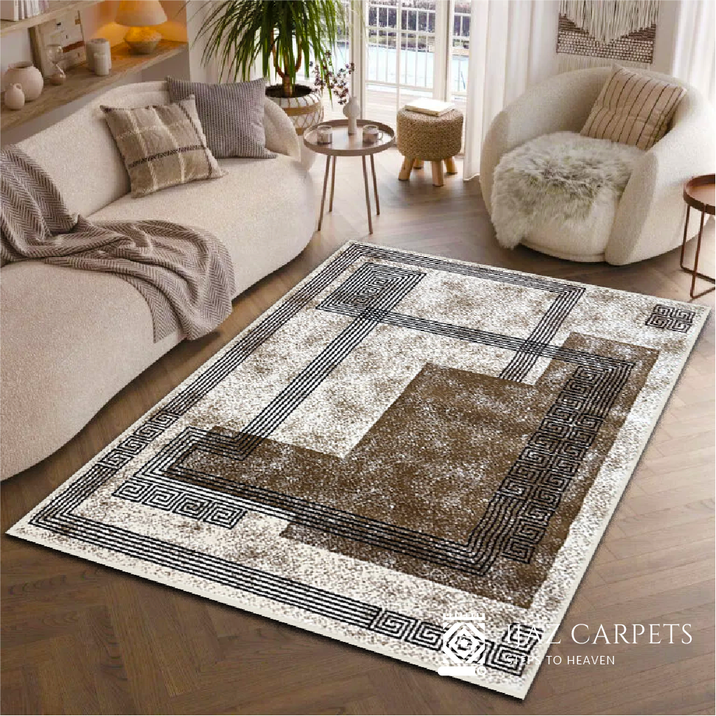 Contemporary Jute Geometrical Rug | Size: 5ft width x 7.5ft length (150cm x 225cm) | Article #M58WHT-1