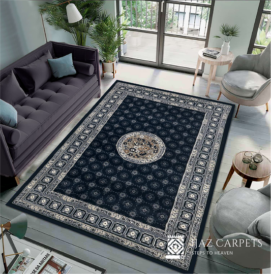 Vintage Jute Floral Medallion Rug | Size: 5ft width x 7.5ft length (150cm x 225cm) | Article #P58BLU-9