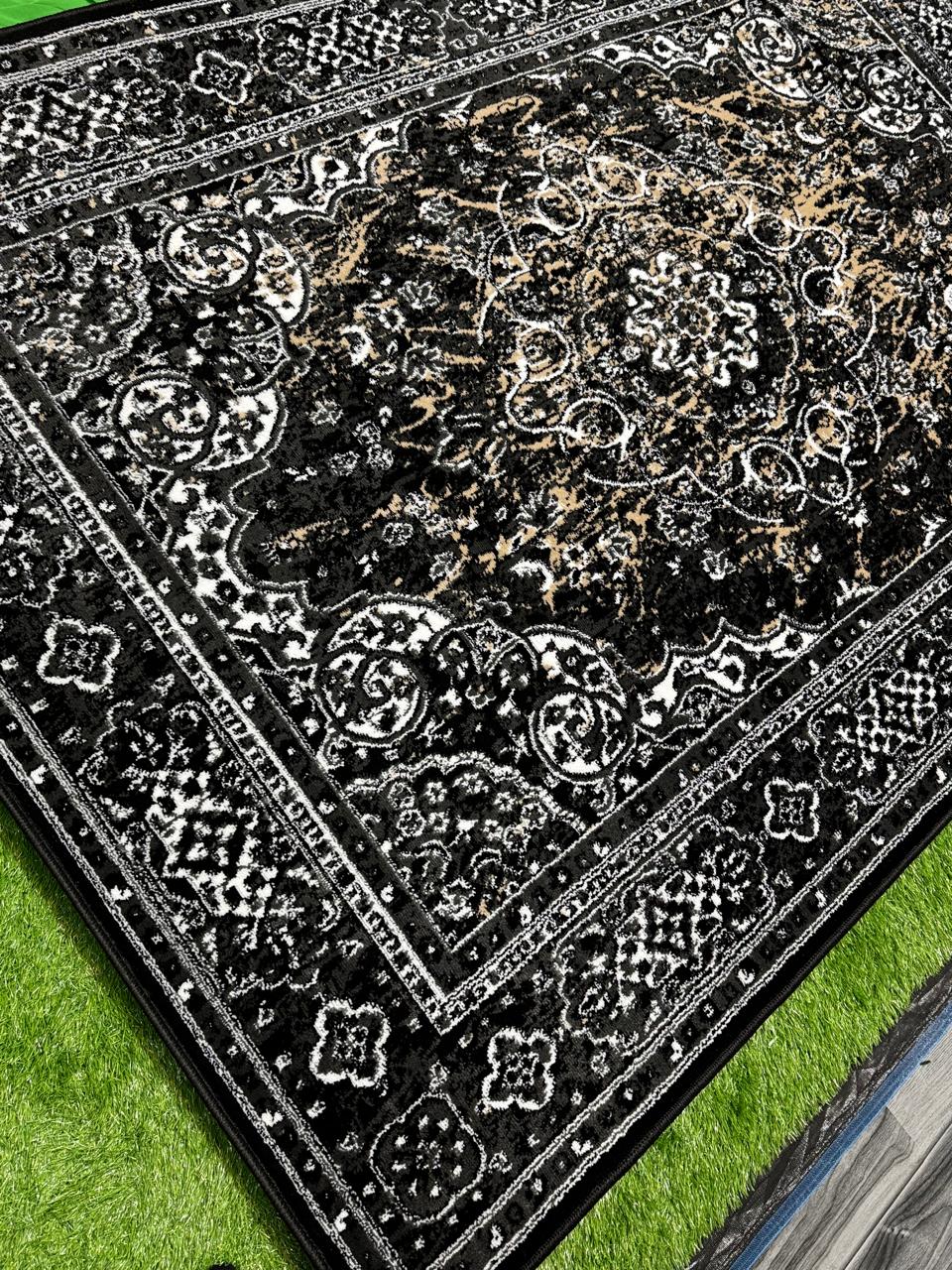 Timeless Polypropylene Floral Rug | Size: 5ft width x 7.5ft length (150cm x 225cm) | Article #P58BLK-13