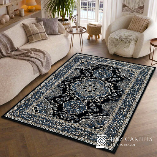 Timeless Polypropylene Floral Rug | Size: 5ft width x 7.5ft length (150cm x 225cm) | Article #P58BLK-14