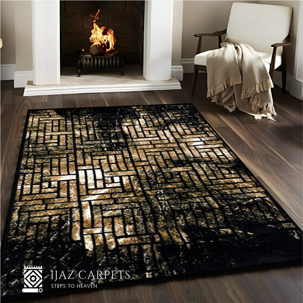 Abstract Geometric Design Rug | Size: 3ft width x 5ft length (100cm x 150cm) | Article #M35BLK-4