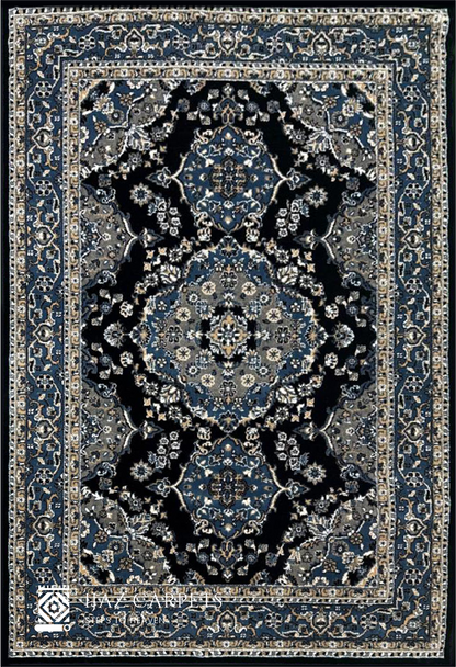 Timeless Polypropylene Floral Rug | Size: 5ft width x 7.5ft length (150cm x 225cm) | Article #P58BLK-14