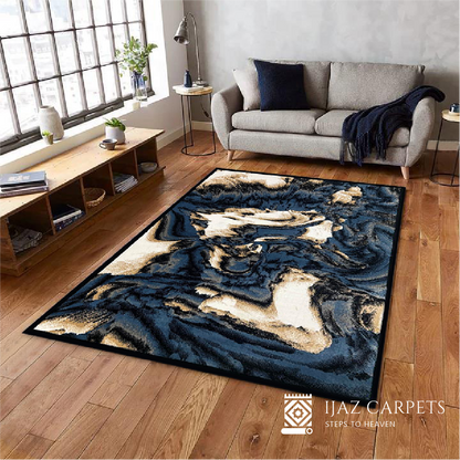 Abstract Jute-Backed Watercolor Rug | Size: 5ft width x 7.5ft length (150cm x 225cm) | Article #M58BLU-12