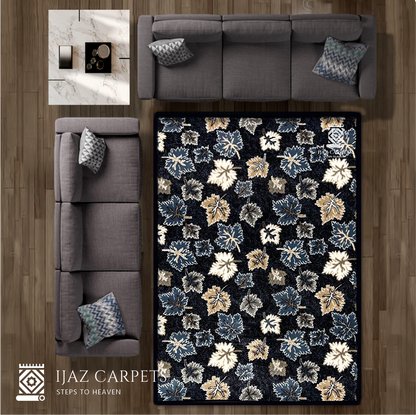 Modern Black Botanical Design Rug | Size: 4ft width x 5.5ft length (120cm x 170cm) | Article #P46BLK-3