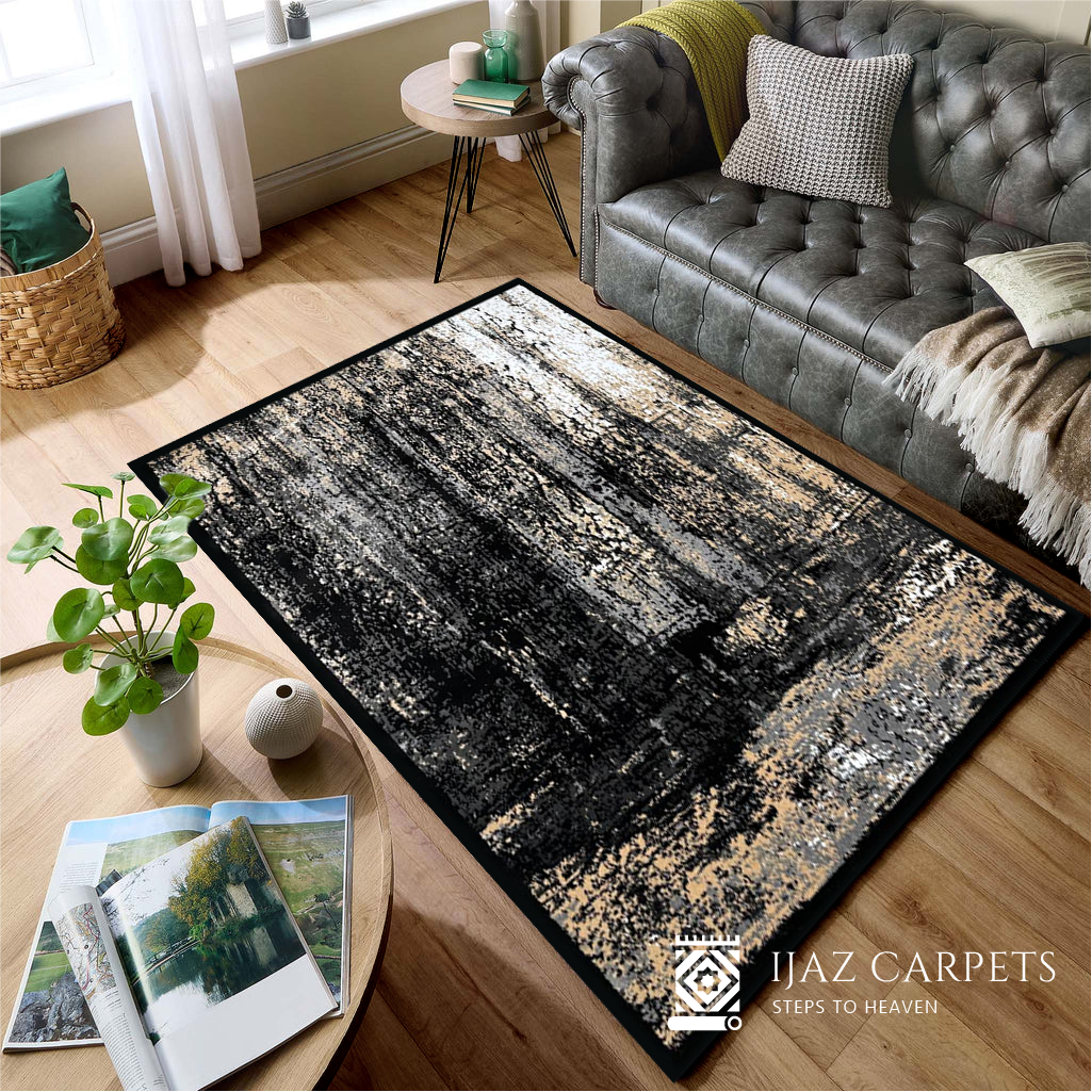 Gradient Polypropylene Ink Splash Rug | Size: 5ft width x 7.5ft length (150cm x 225cm) | Article #M58BLK-10