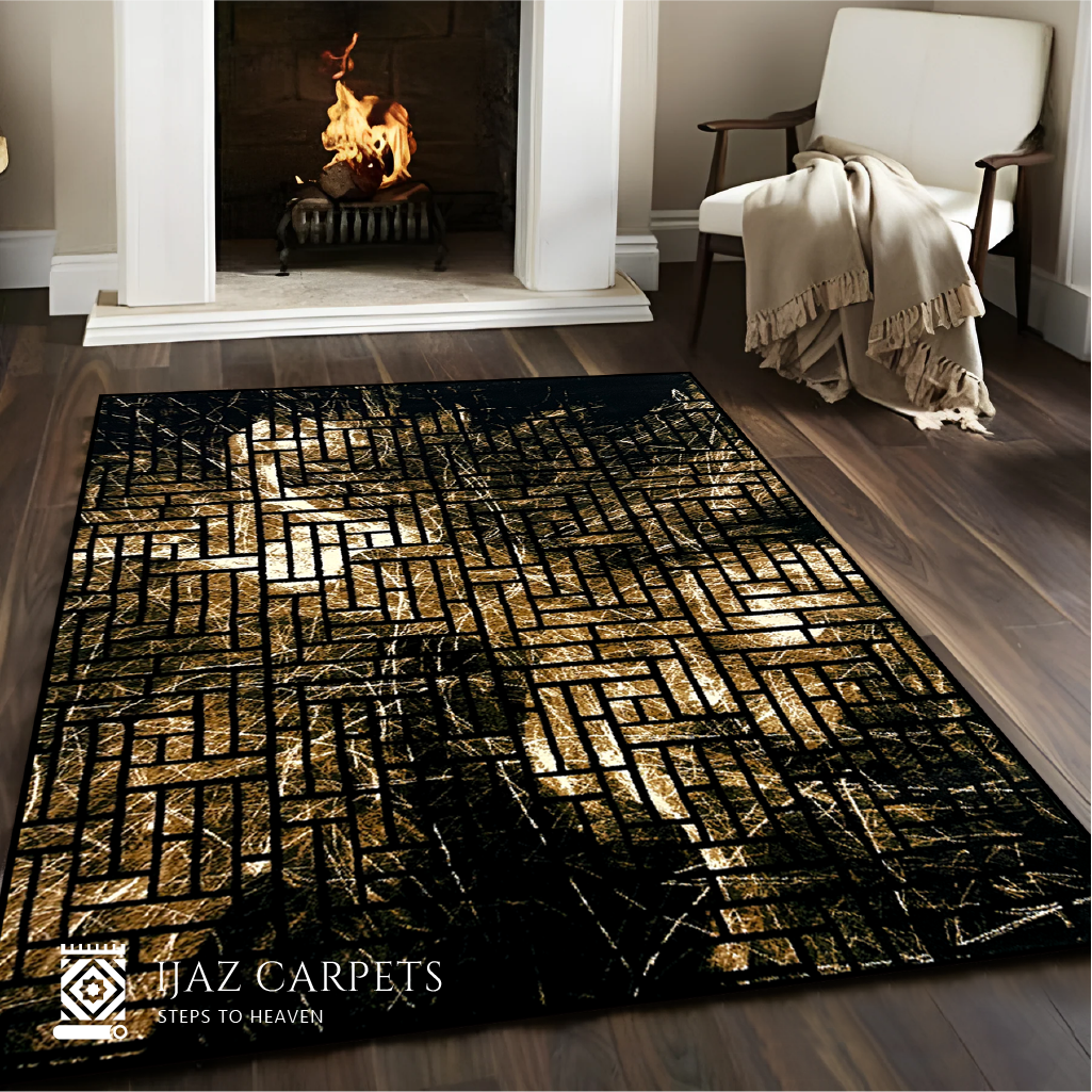 Abstract Box Pattern Rug | Size: 6.6ft width x 9.6ft length (200cm x 290cm) | Article #M710BLK-1