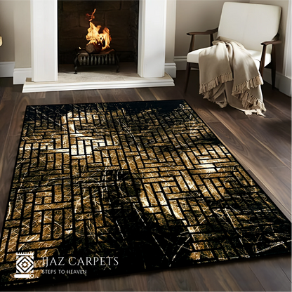 Abstract Box Pattern Rug | Size: 6.6ft width x 9.6ft length (200cm x 290cm) | Article #M710BLK-1