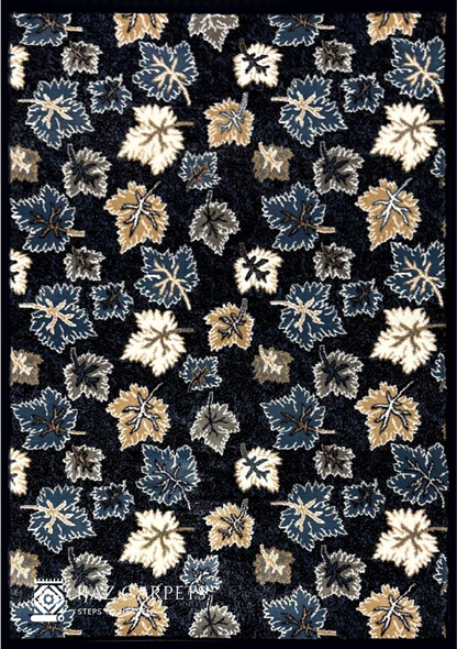 Modern Black Botanical Design Rug | Size: 4ft width x 5.5ft length (120cm x 170cm) | Article #P46BLK-3