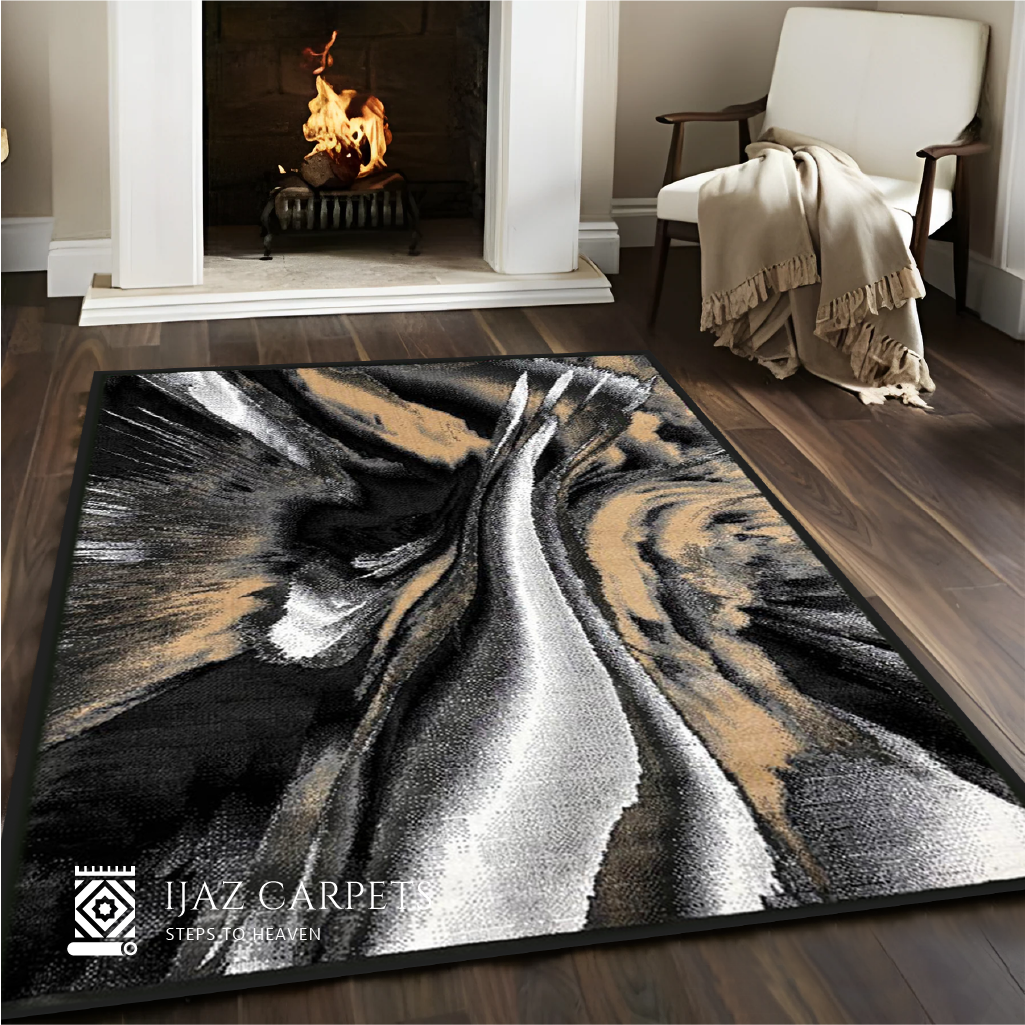 Artistic Splash Pattern Rug | Size: 5ft width x 7.5ft length (150cm x 225cm) | Article #M58BLK-4