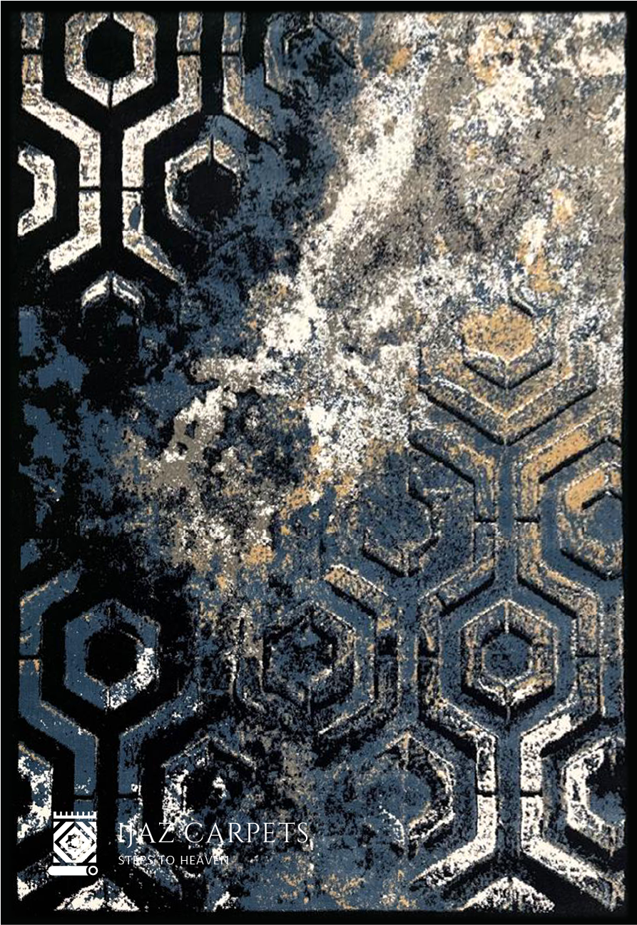 Contemporary Jute Geometrical Rug | Size: 5ft width x 7.5ft length (150cm x 225cm) | Article #M58BLU-1