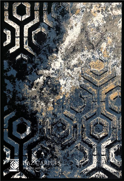 Contemporary Jute Geometrical Rug | Size: 5ft width x 7.5ft length (150cm x 225cm) | Article #M58BLU-1