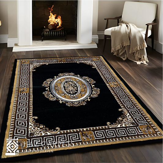 Traditional Black Persian-Style Rug | Size: 4ft width x 5.5ft length (120cm x 170cm) | Article #M46BLK-4