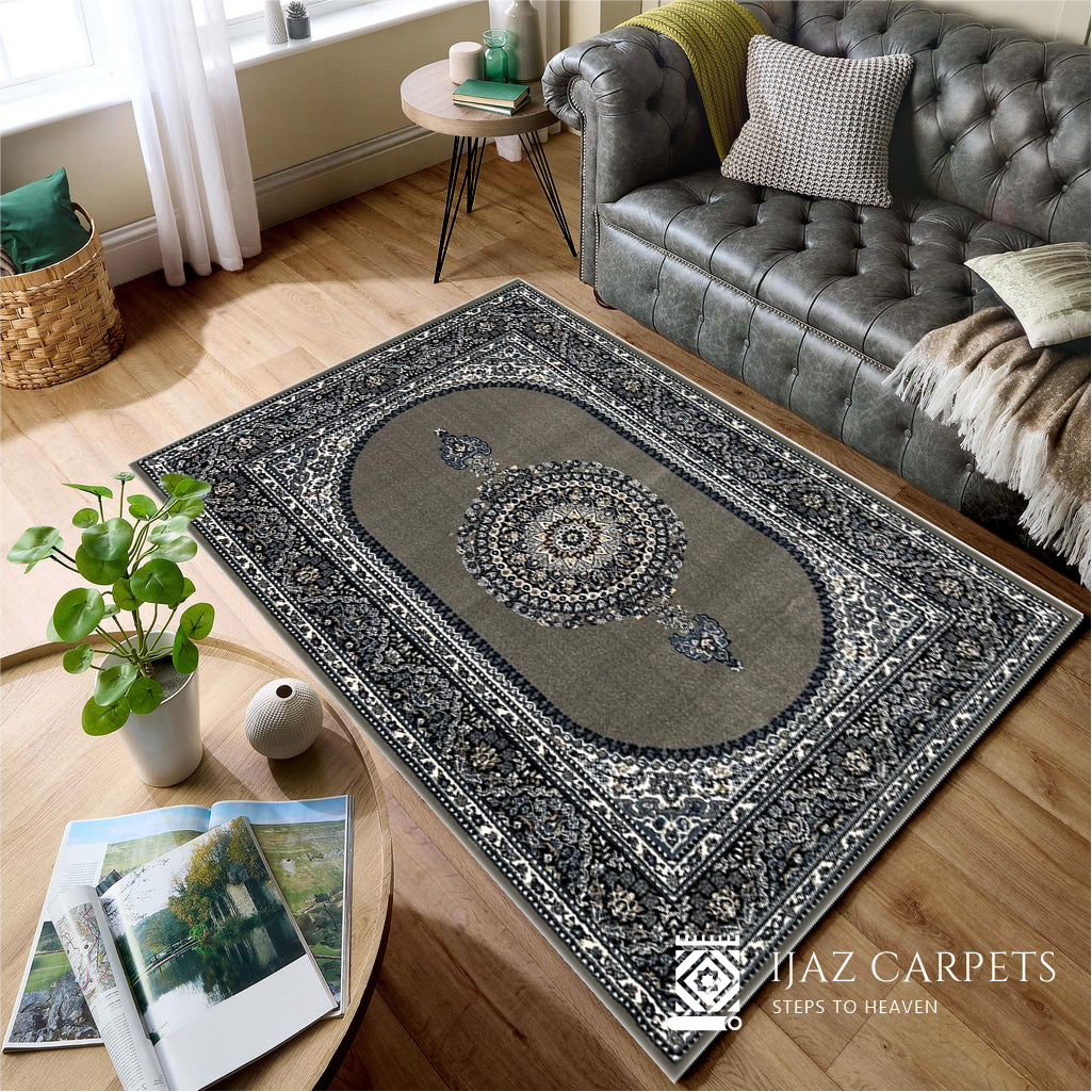 Antique Polypropylene Motif Rug | Size: 5ft width x 7.5ft length (150cm x 225cm) | Article #P58GRY-3