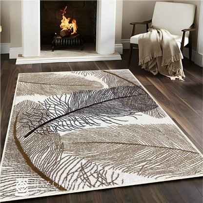 Feather Design White Jute Rug | Size: 3ft width x 5ft length (100cm x 150cm) | Article #M35WHT-2