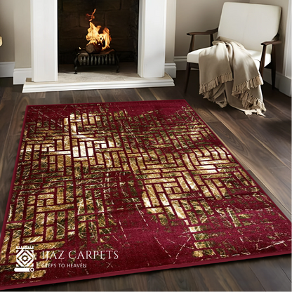 Abstract Box Pattern Rug | Size: 6.6ft width x 9.6ft length (200cm x 290cm) | Article #M710RED-3