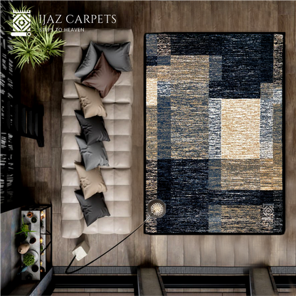 Abstract Box Pattern Rug | Size: 5ft width x 7.5ft length (150cm x 225cm) | Article #M58BLU-8