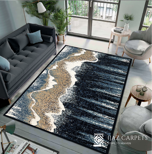 Abstract Wave Print Rug | Size: 6.6ft width x 9.6ft length (200cm x 290cm) | Article #M710BLU-3