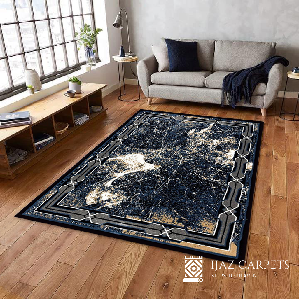 Abstract Jute-Backed Watercolor Rug | Size: 5ft width x 7.5ft length (150cm x 225cm) | Article #M58BLU-13