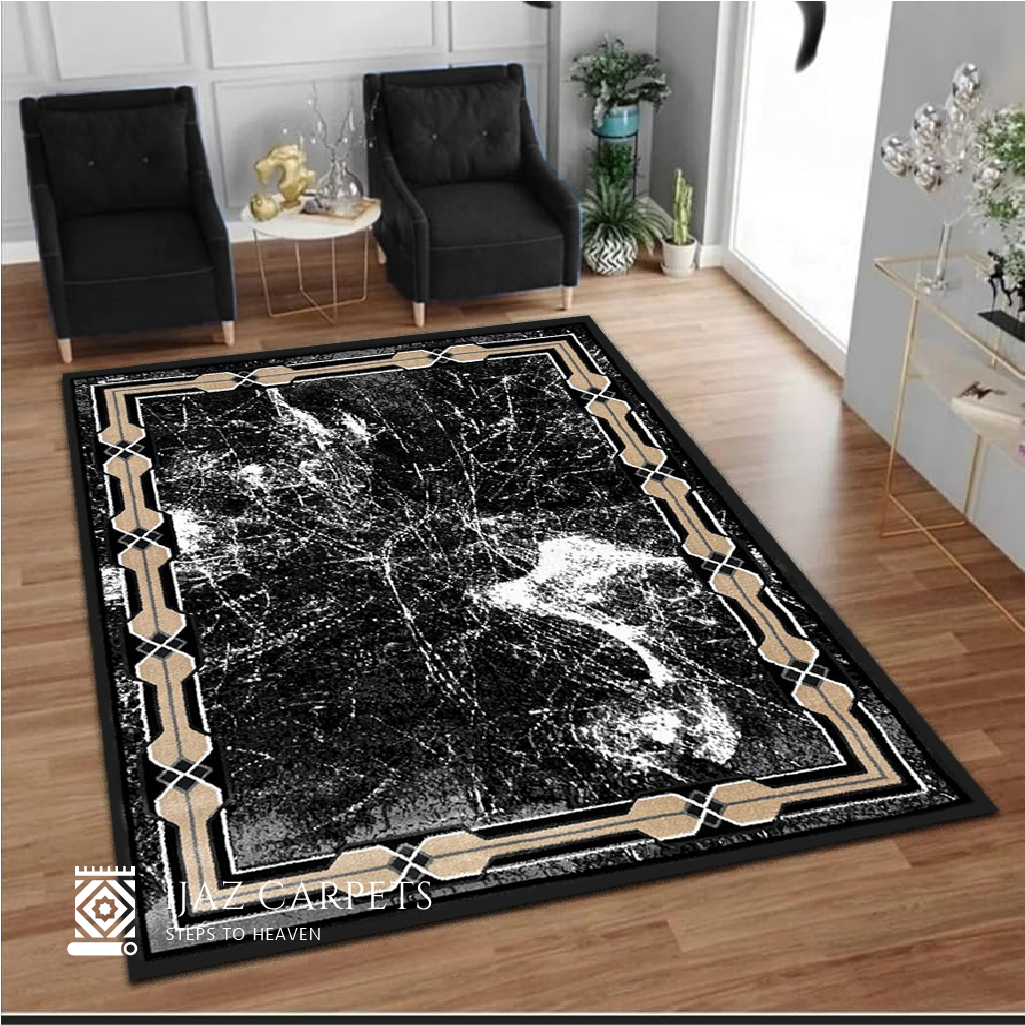 Traditional Black Persian-Style Rug | Size: 5ft width x 7.5ft length (150cm x 225cm) | Article #M58BLK-1