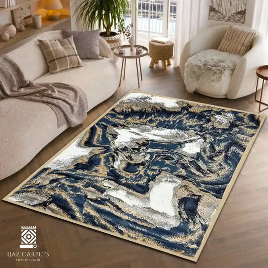 Modern Polypropelene Rug | Size: 5ft width x 7.5ft length (150cm x 225cm) | Article #M58BLU-23